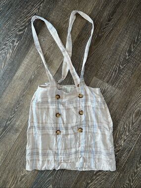 Light Beige Plaid Suspender Skirt